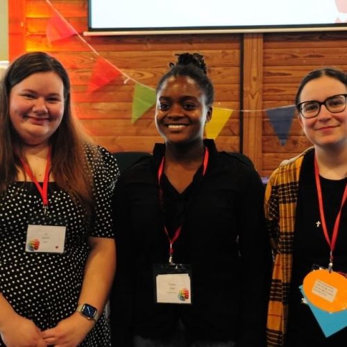 A photograph of Jo Harris, Philippa Osei, and Heather Moore taken at URC Youth Assembly 2023.